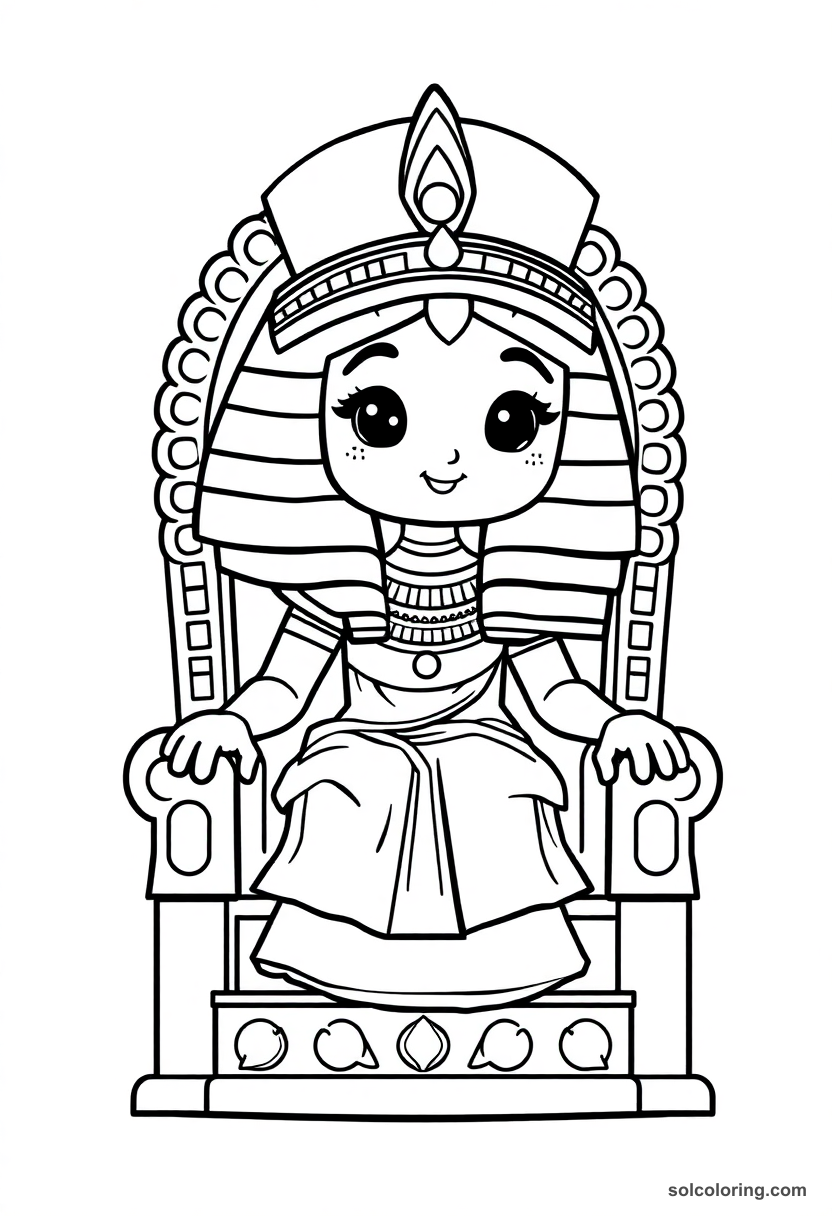 Cute Cartoon Queen Cleopatra VII on Her Throne