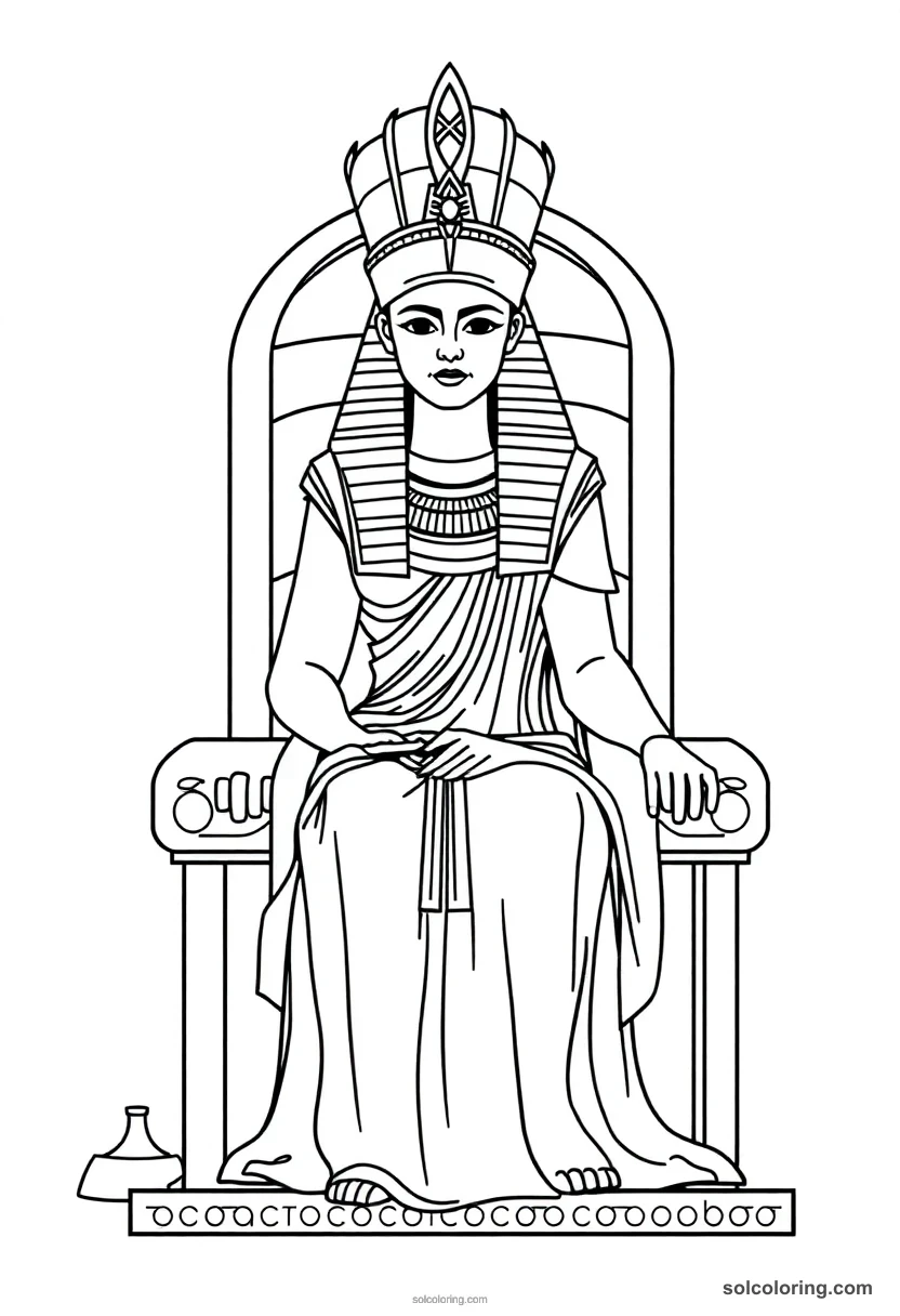 Simple Queen Cleopatra VII on Her Throne simple coloring page for kids