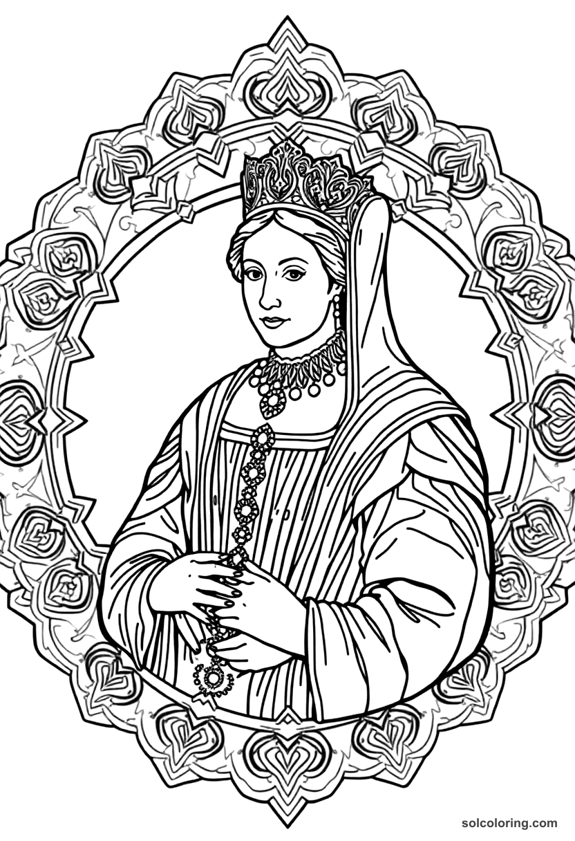Mandala Queen Elizabeth I of England in Armada Portrait Pose coloring page, free printable mandala style