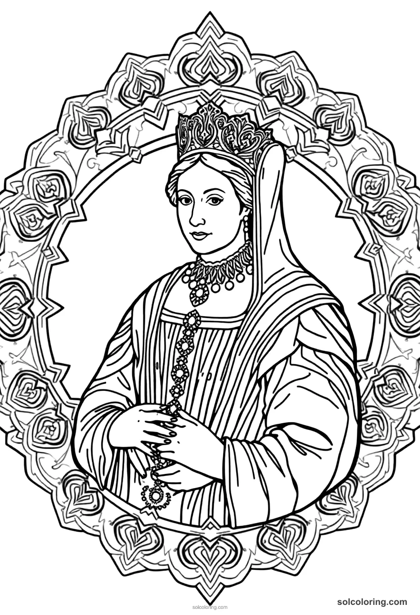 Mandala Queen Elizabeth I of England in Armada Portrait Pose mandala coloring page for kids