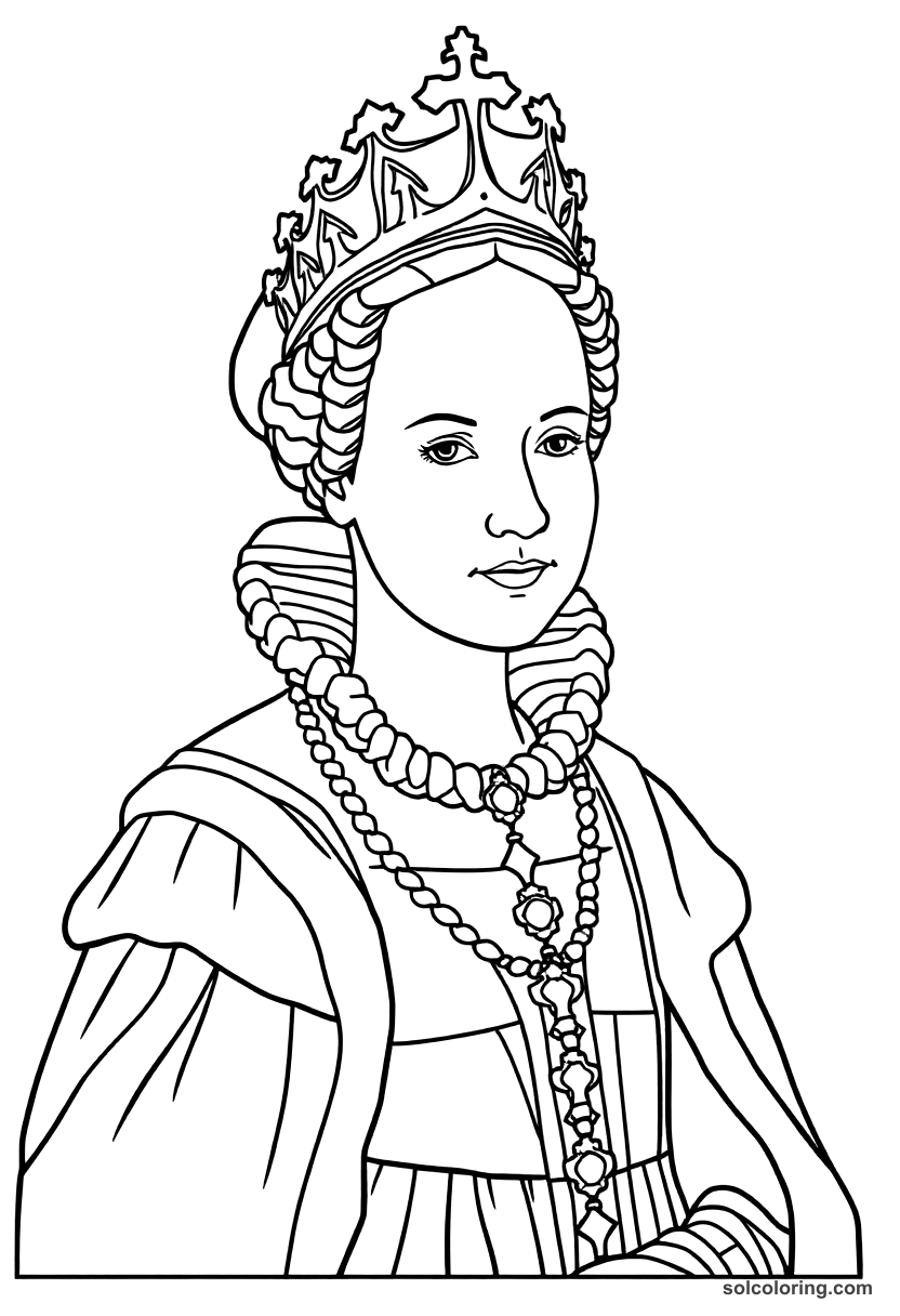 Simple Queen Elizabeth I of England in Armada Portrait Pose coloring page, free printable simple style