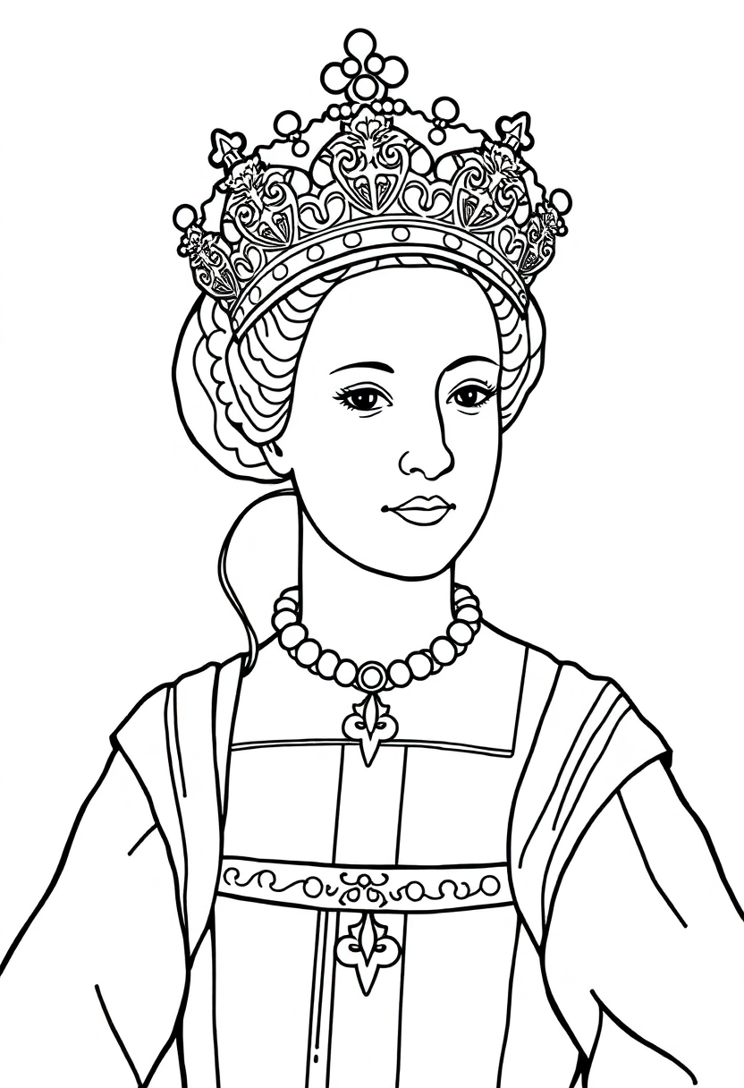 Queen Elizabeth I Tudor Portrait coloring page, free printable