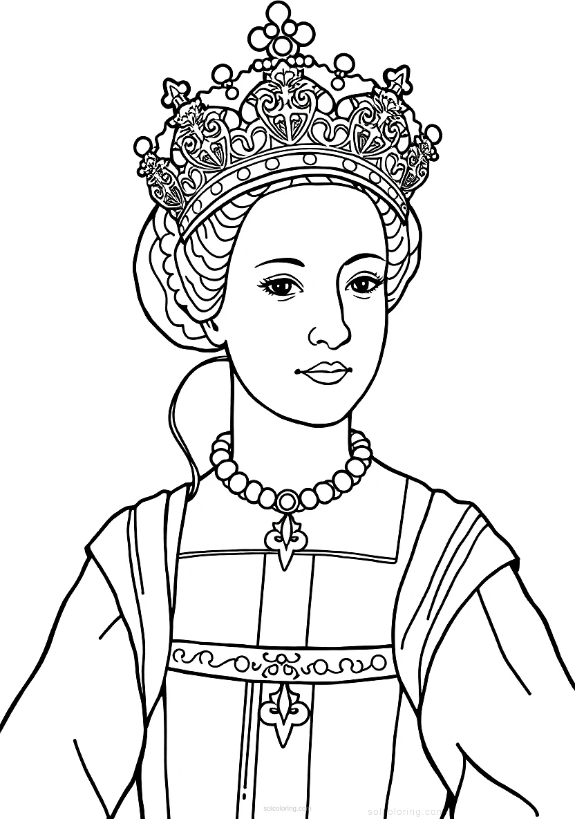 Queen Elizabeth I Tudor Portrait coloring page for kids