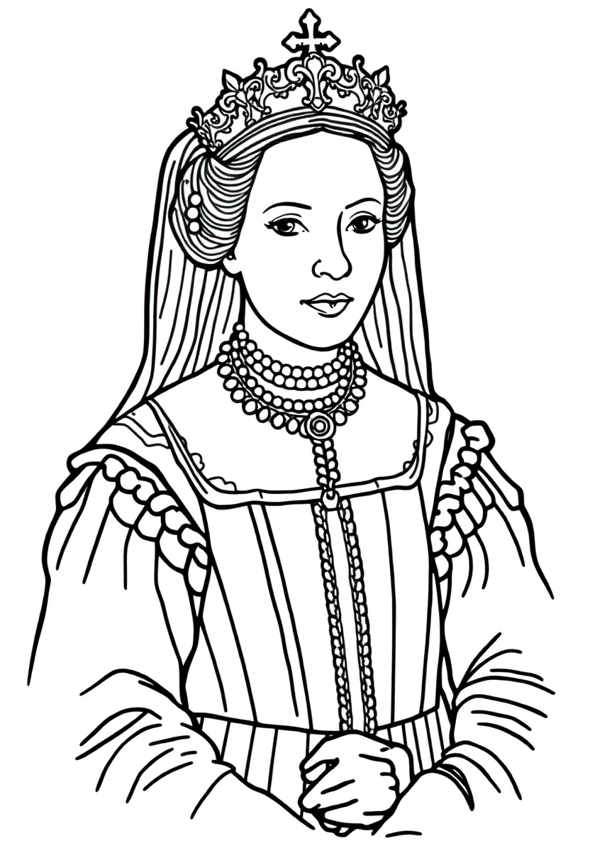 Queen Elizabeth I Tudor Portrait coloring page, free printable