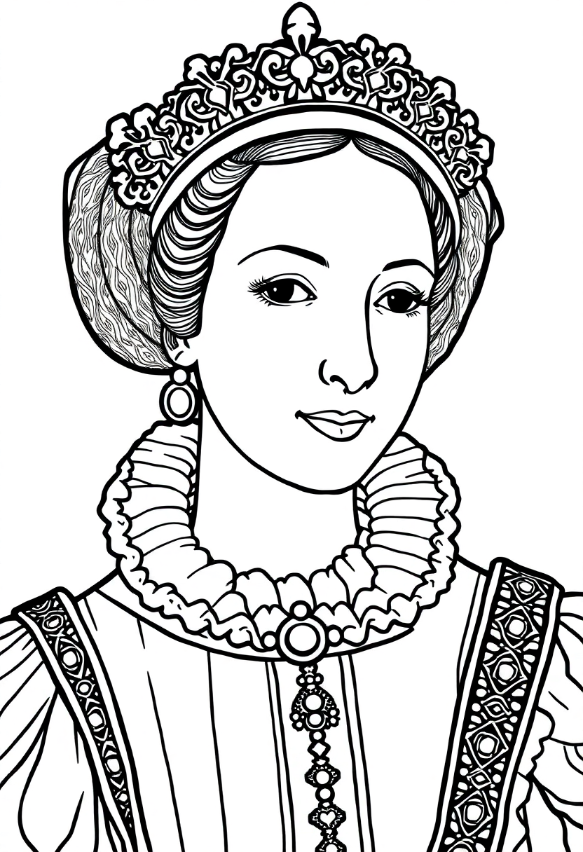 Queen Elizabeth I Tudor Portrait coloring page, free printable