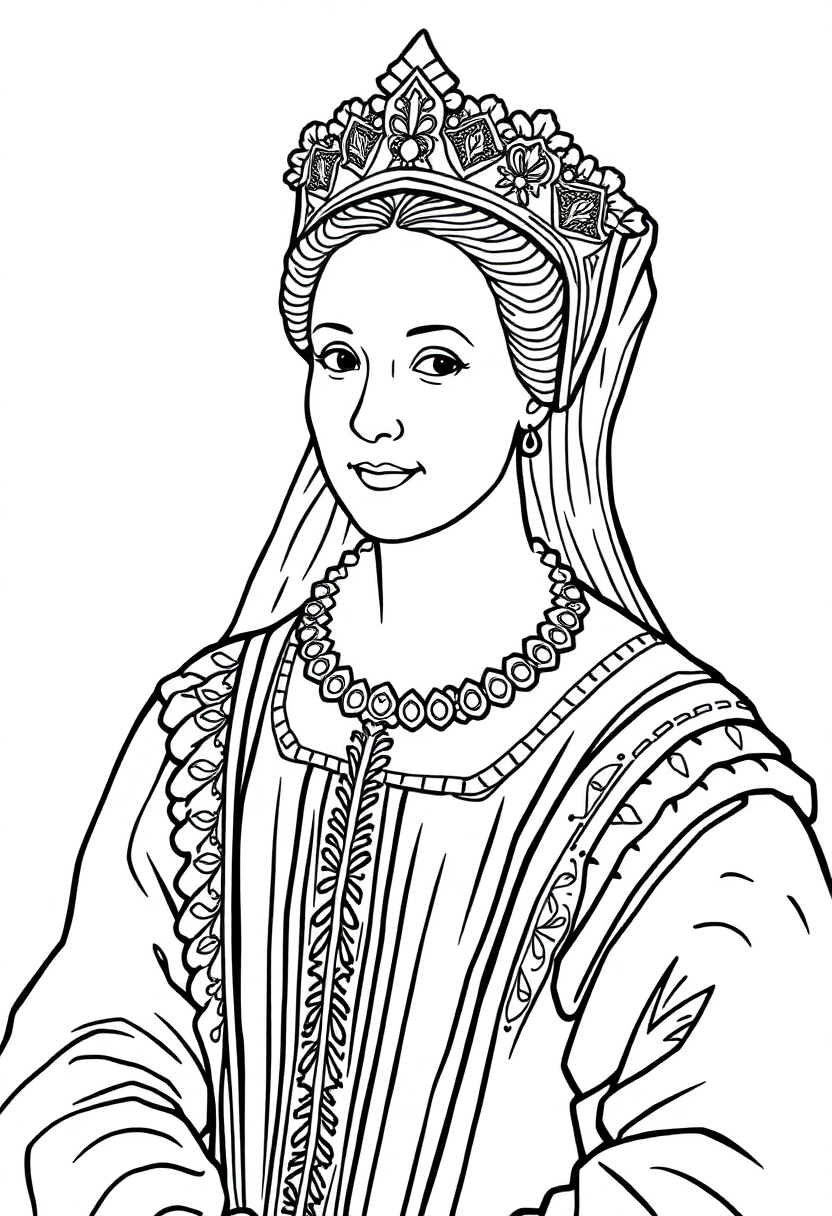 Queen Elizabeth I Tudor Portrait coloring page, free printable