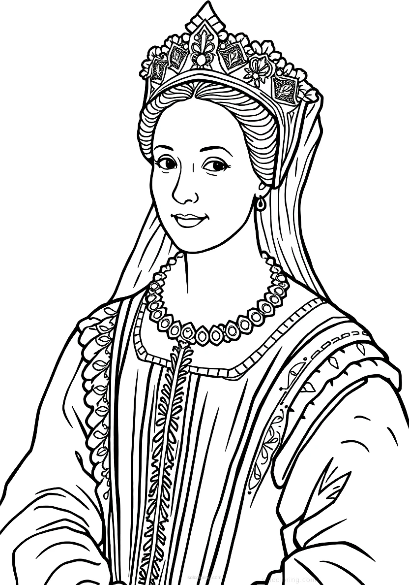 Queen Elizabeth I Tudor Portrait coloring page for kids