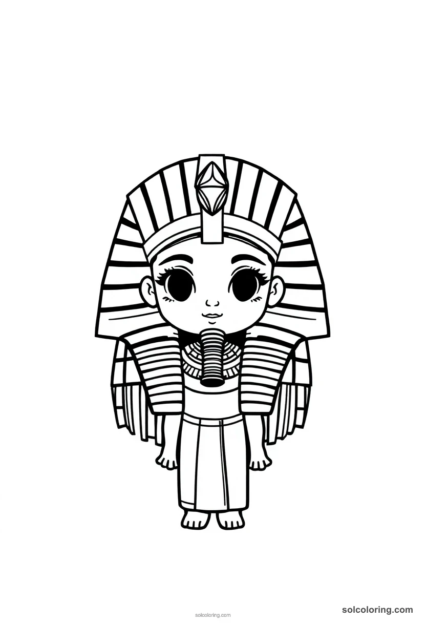Chibi Queen Hatshepsut in Pharaonic Beard chibi coloring page for kids