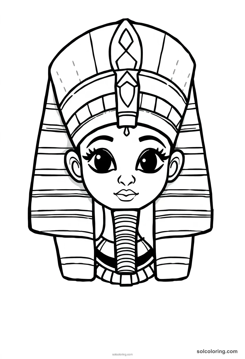 Cute Cartoon Queen Hatshepsut in Pharaonic Beard cute cartoon coloring page for kids
