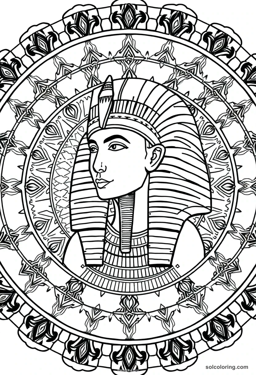 Mandala Queen Hatshepsut in Pharaonic Beard mandala coloring page for kids