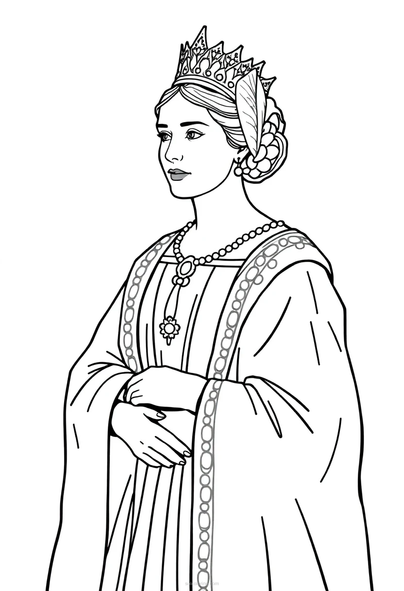 Queen in Royal Robes coloring page for kids