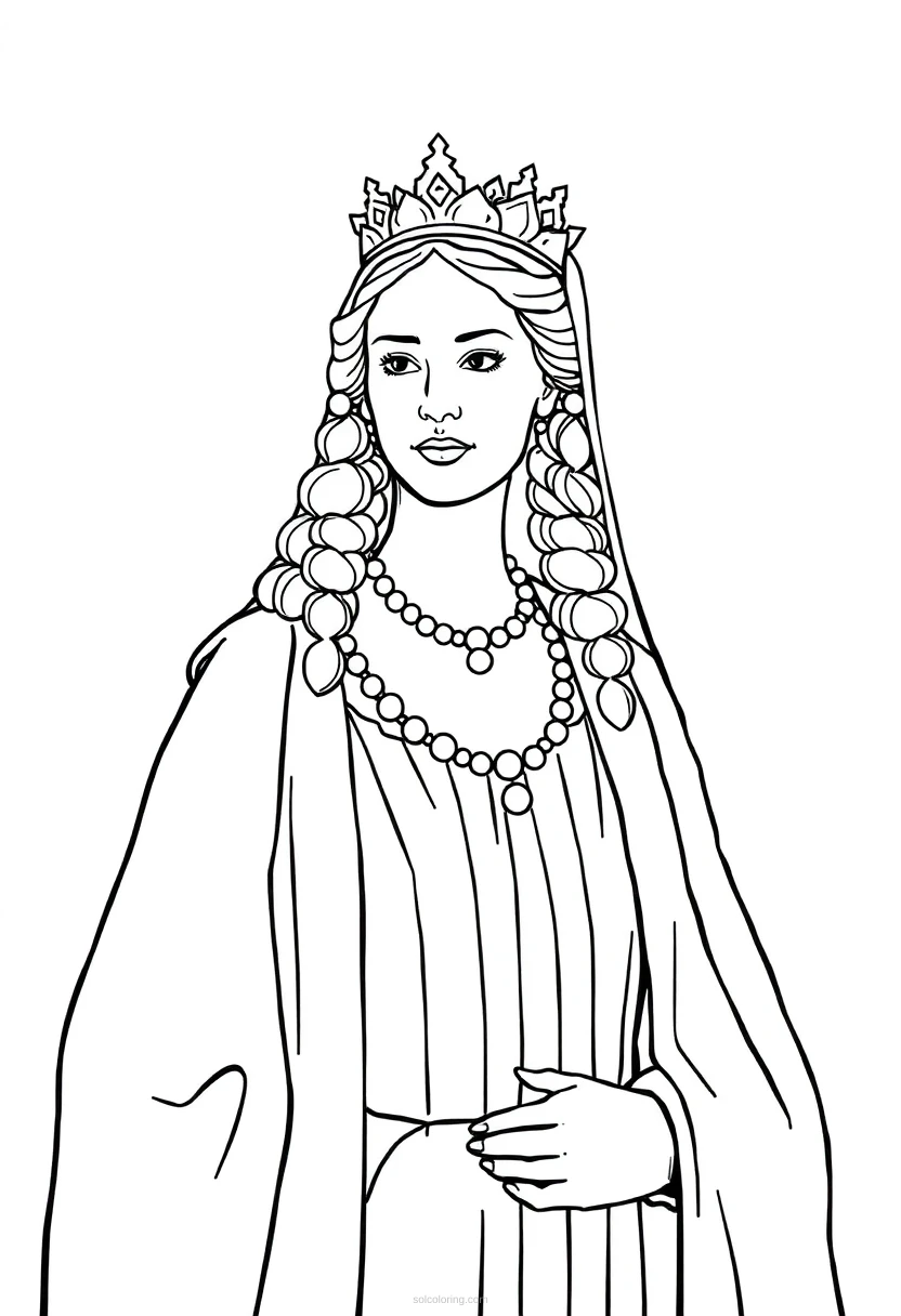 Queen in Royal Robes coloring page for kids
