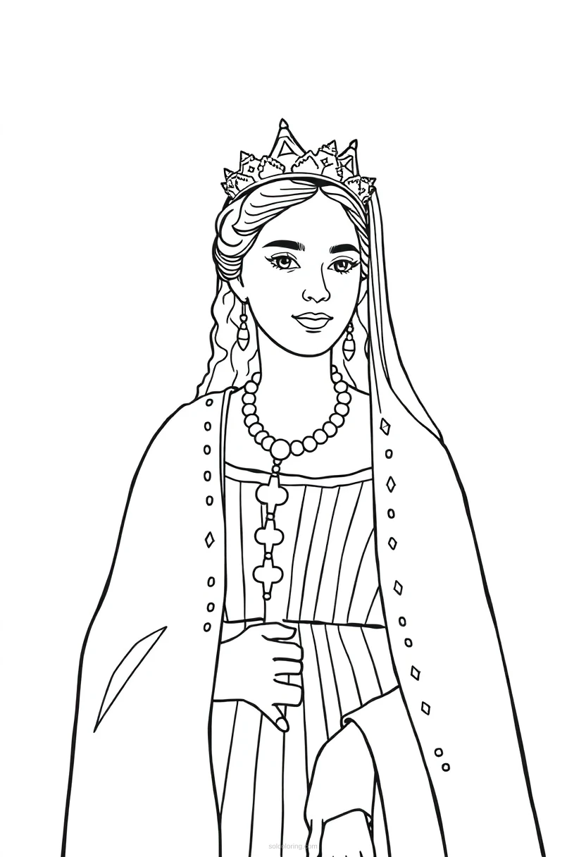 Queen in Royal Robes coloring page for kids