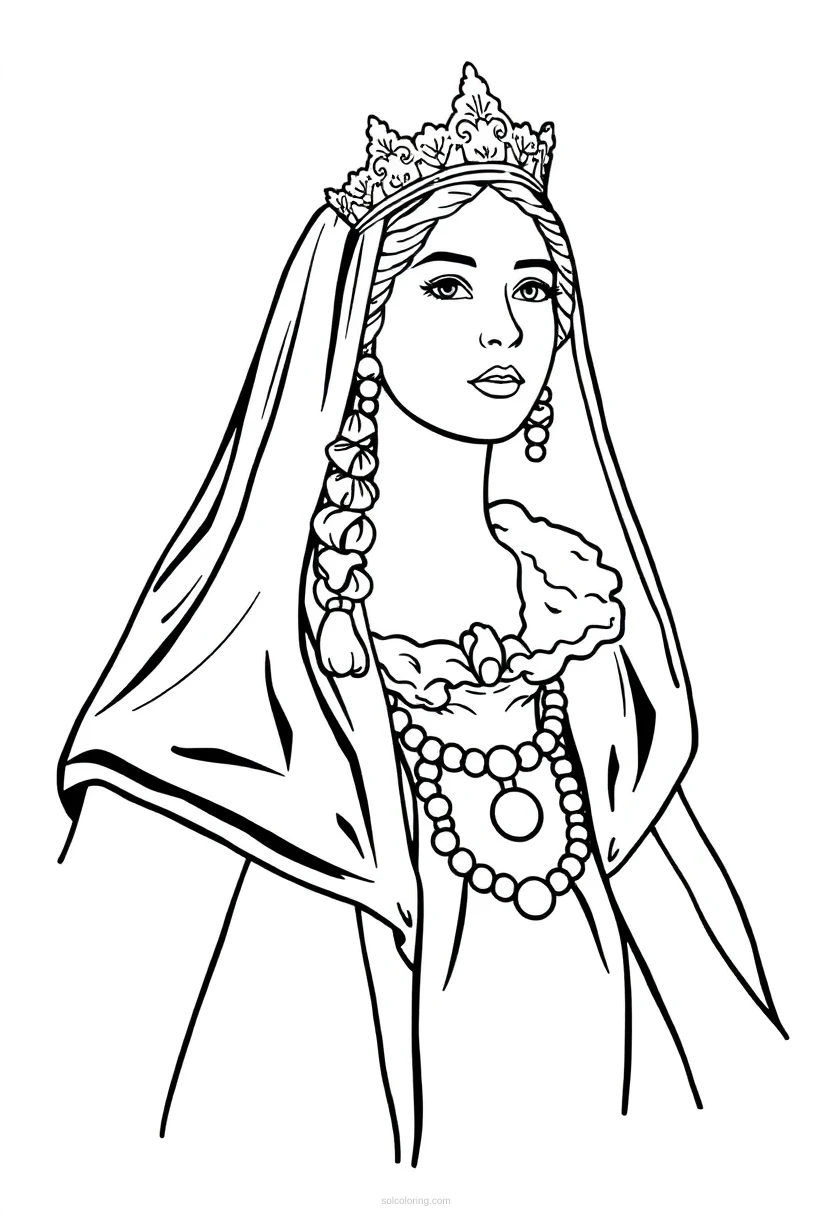 Queen In Royal Robes coloring pages