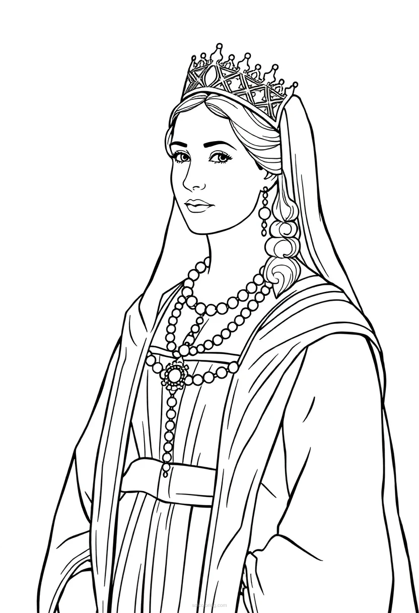 Queen in Royal Robes coloring page for kids