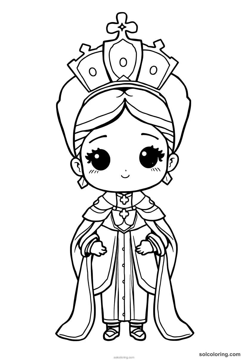 Chibi Queen Isabella I of Castile in Full Regalia chibi coloring page for kids