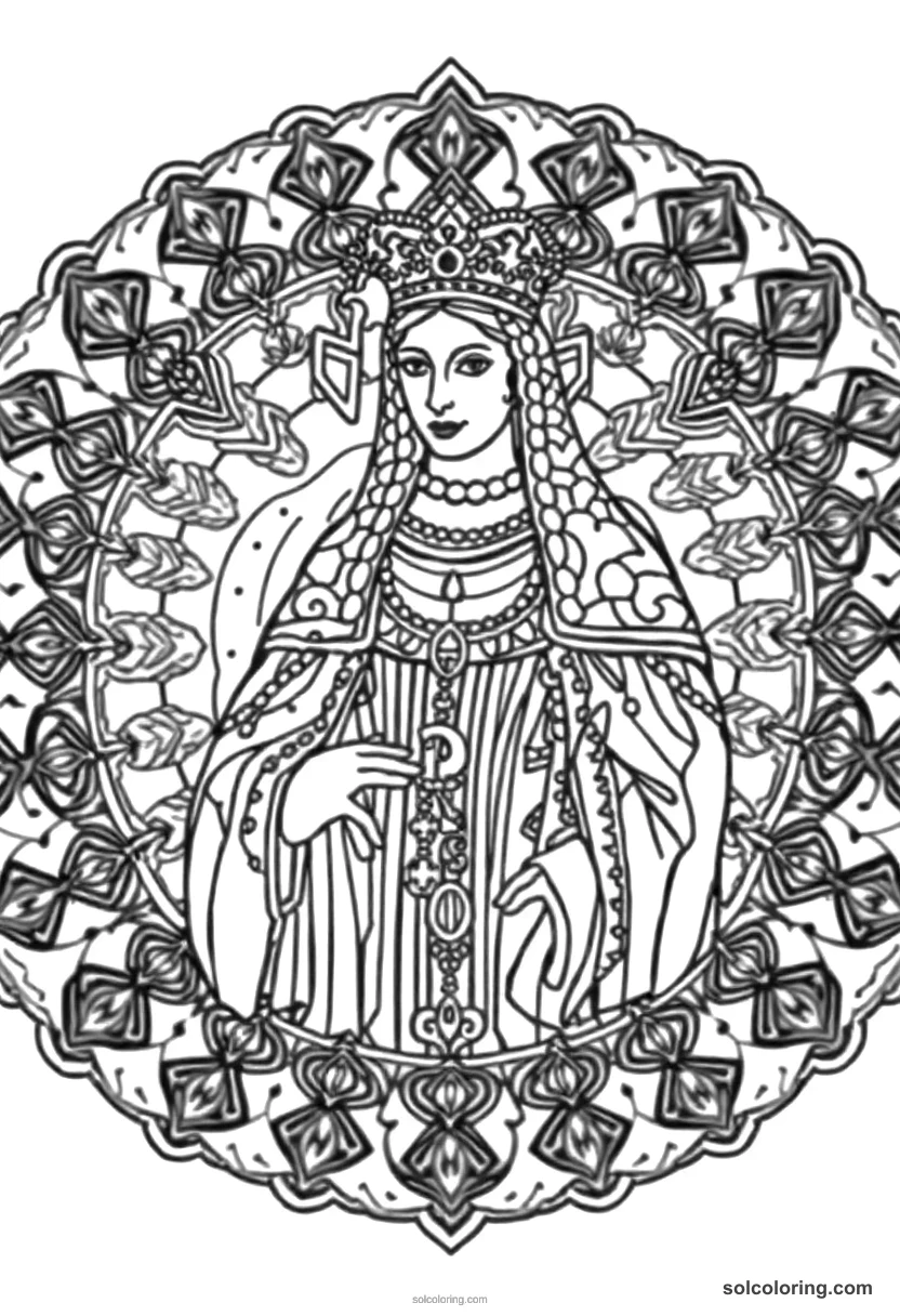 Mandala Queen Isabella I of Castile in Full Regalia mandala coloring page for kids