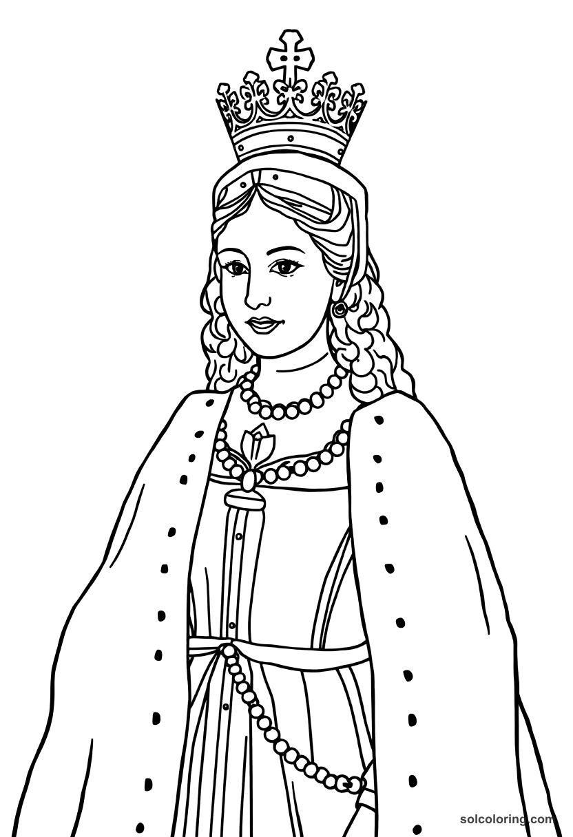 Simple Queen Isabella I of Castile in Full Regalia coloring page, free printable simple style