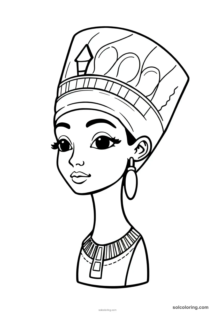 Chibi Queen Nefertiti's Painted Bust chibi coloring page for kids