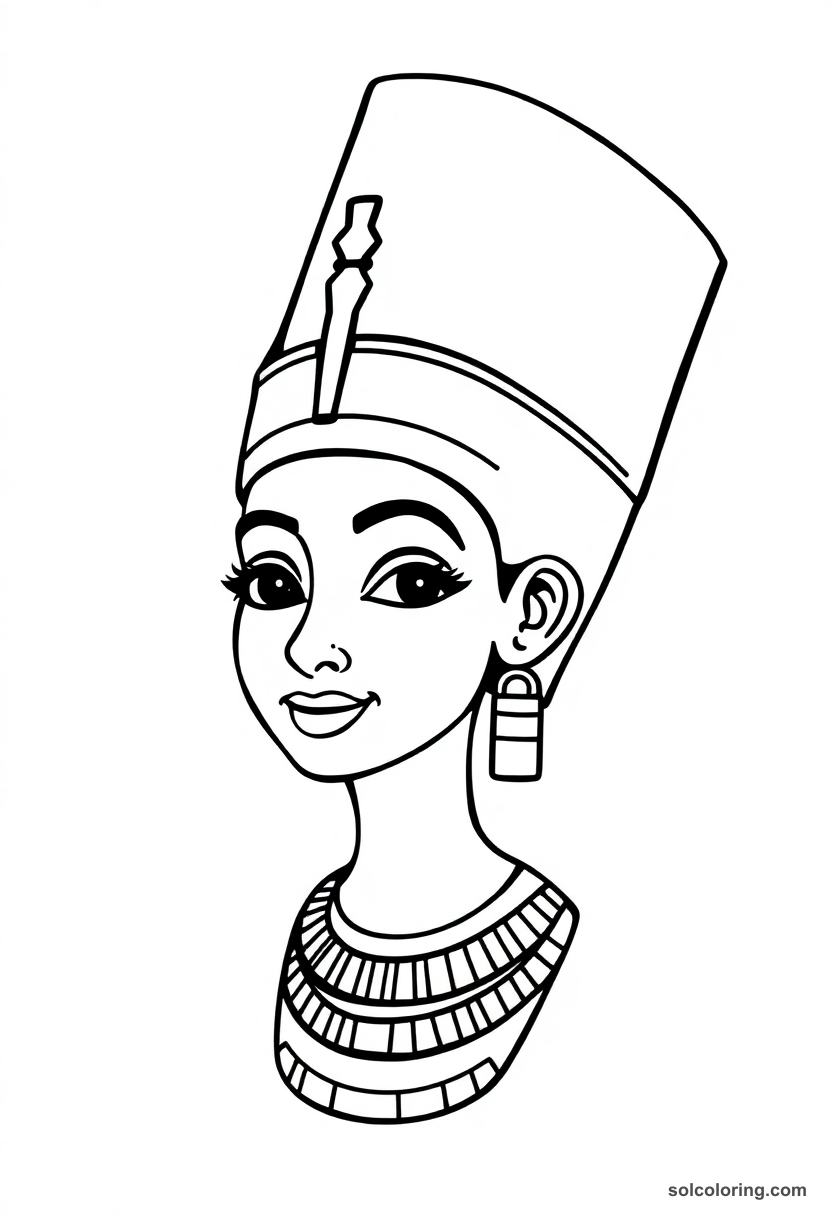 Cute Cartoon Queen Nefertiti's Painted Bust