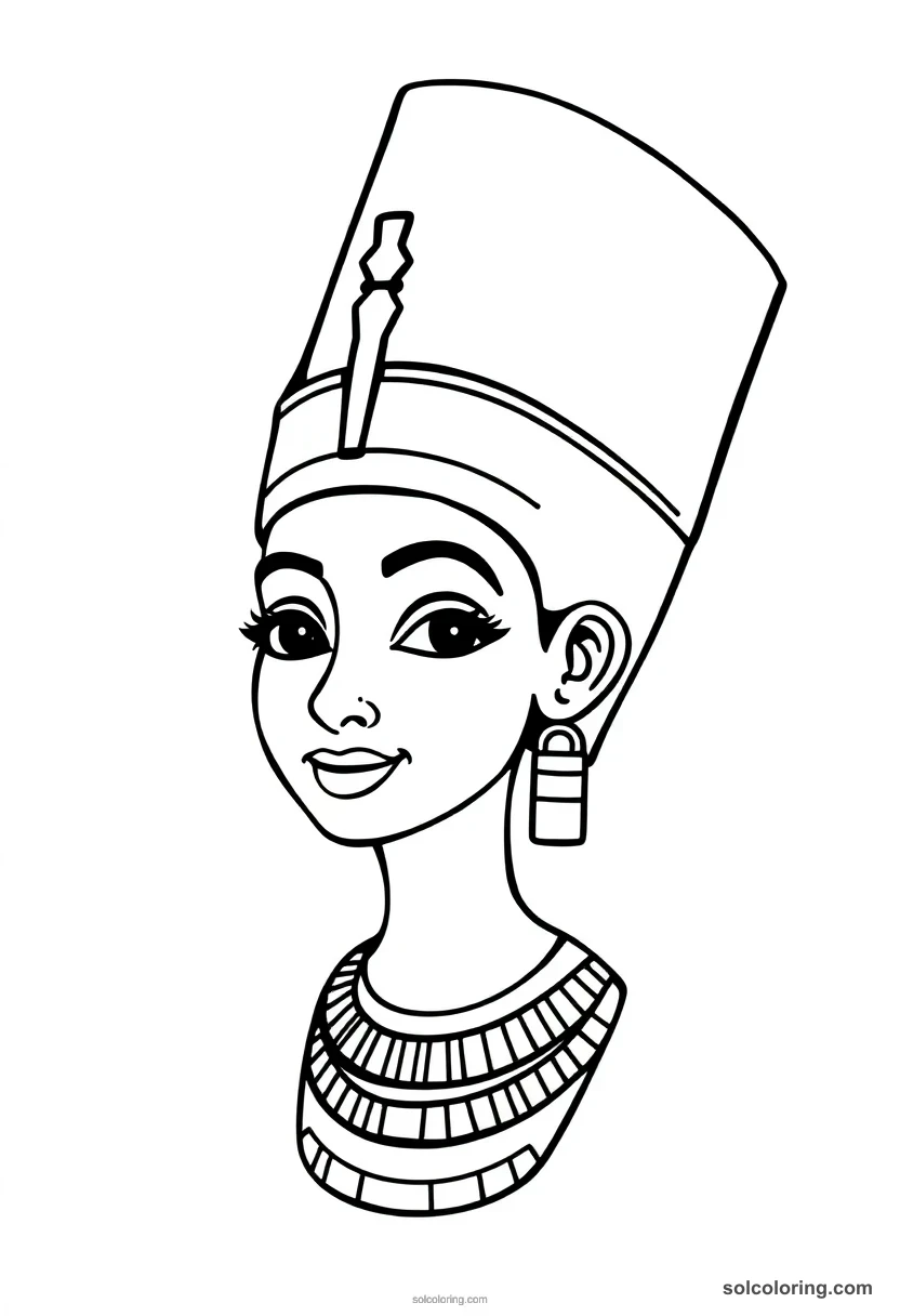 Cute Cartoon Queen Nefertiti's Painted Bust cute cartoon coloring page for kids
