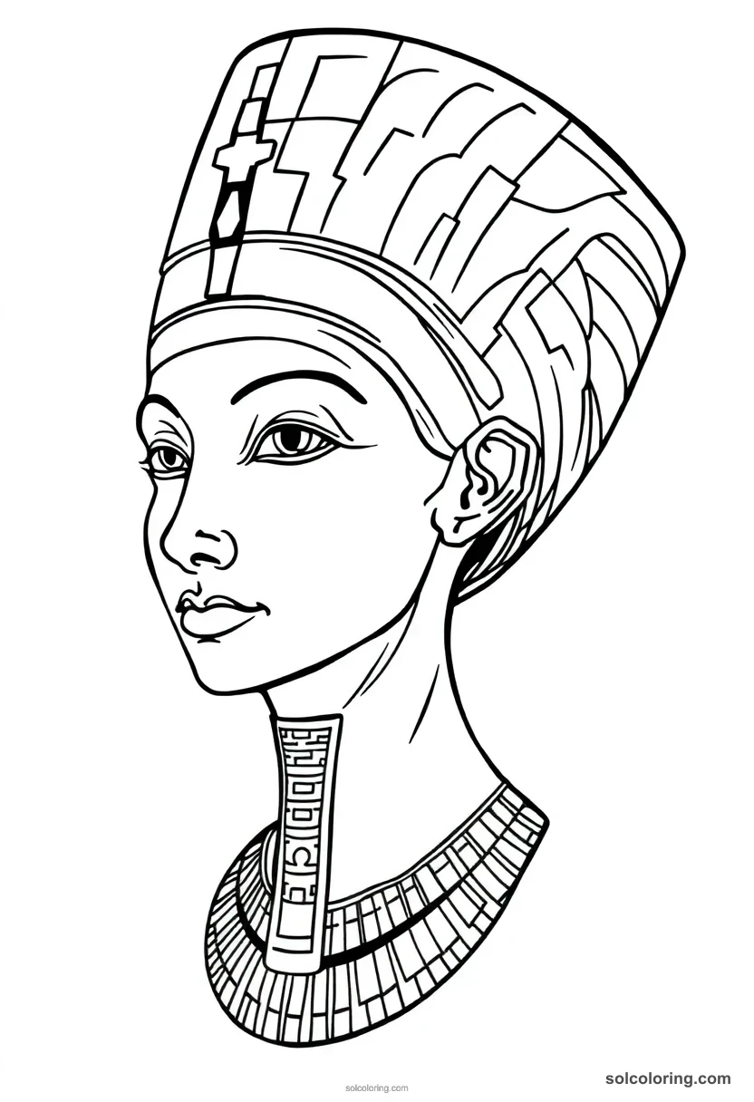 Queen Nefertiti's Painted Bust detailed coloring page for kids