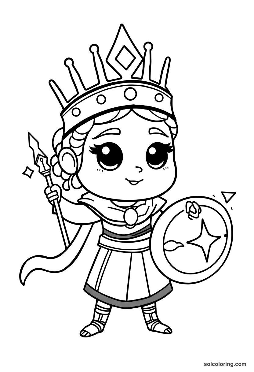 Cute Cartoon Queen Tomyris Defeating Cyrus coloring page, free printable cute cartoon style