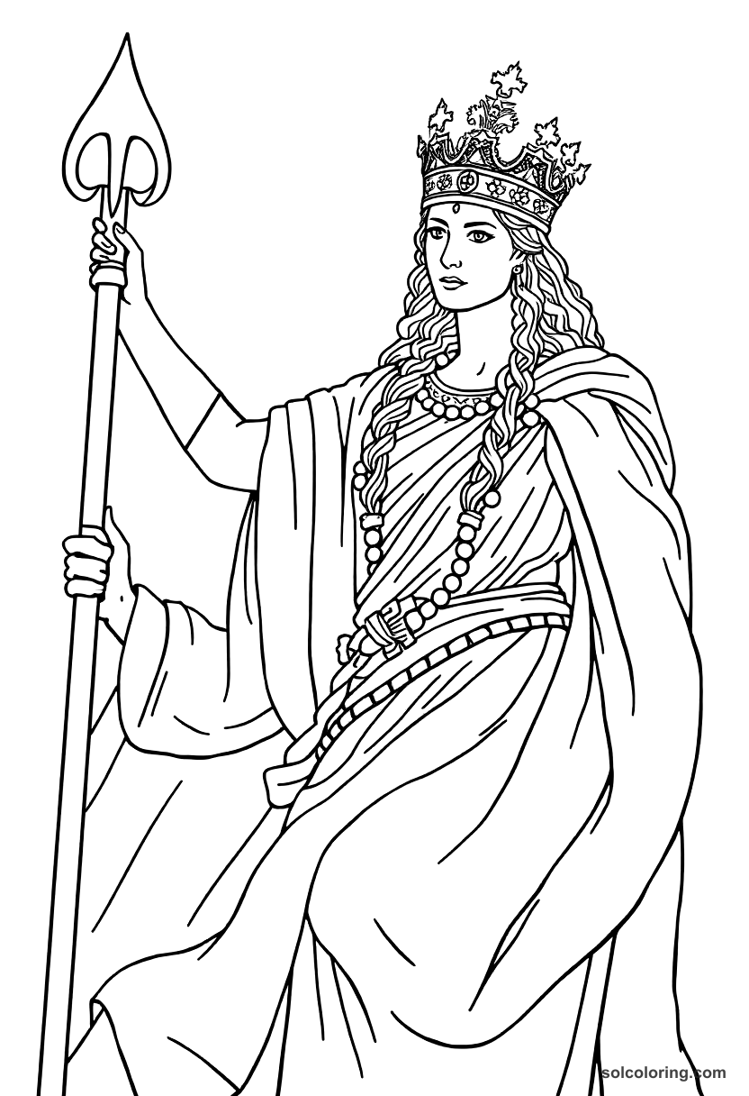 Queen Tomyris Defeating Cyrus coloring page, free printable realistic style