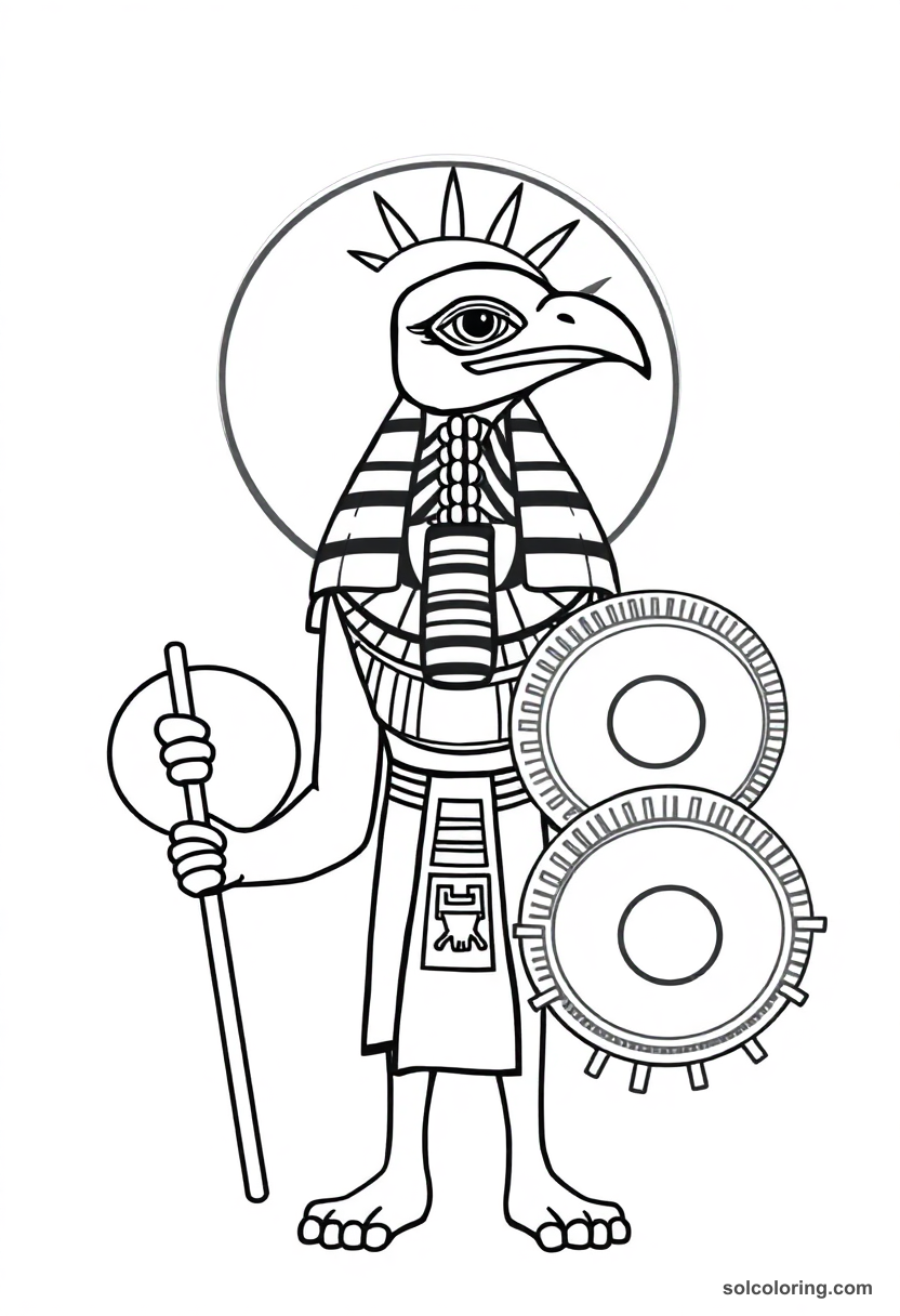Cute Cartoon Ra with Falcon Head and Sun Disk