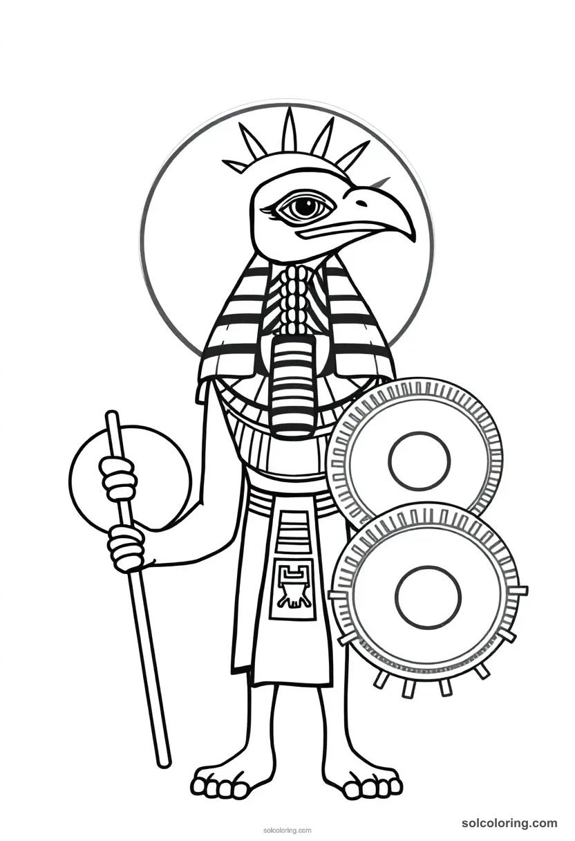 Cute Cartoon Ra with Falcon Head and Sun Disk cute cartoon coloring page for kids