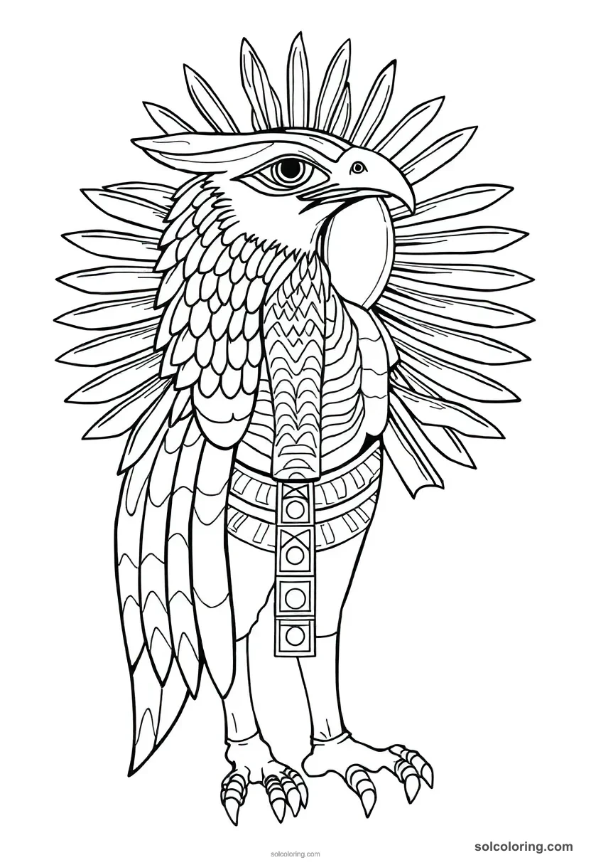 Ra with Falcon Head and Sun Disk detailed coloring page for kids