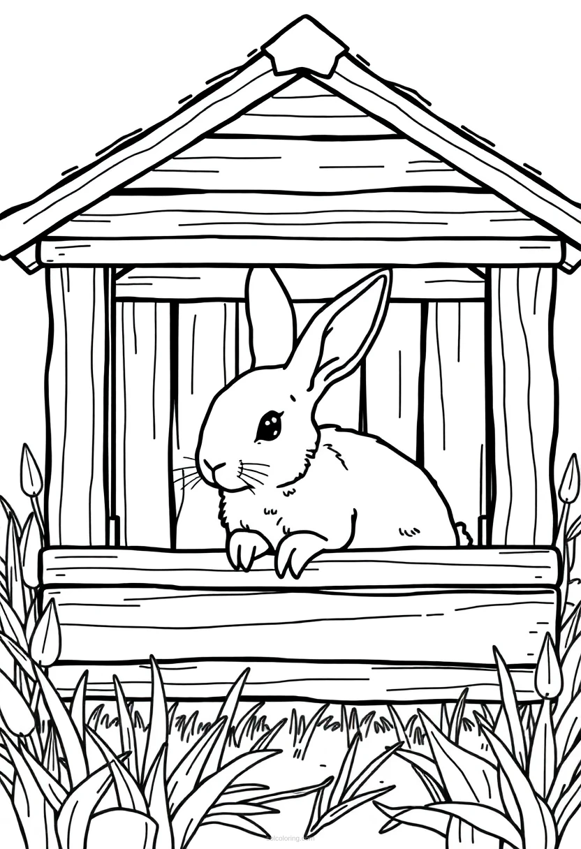 Rabbit in Hutch coloring page for kids
