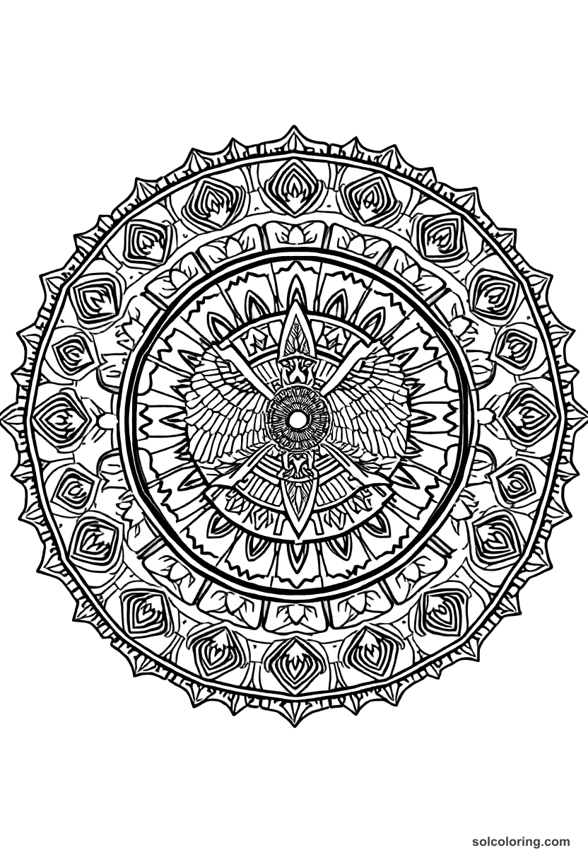 Mandala Ramesses II at the Battle of Kadesh coloring page, free printable mandala style