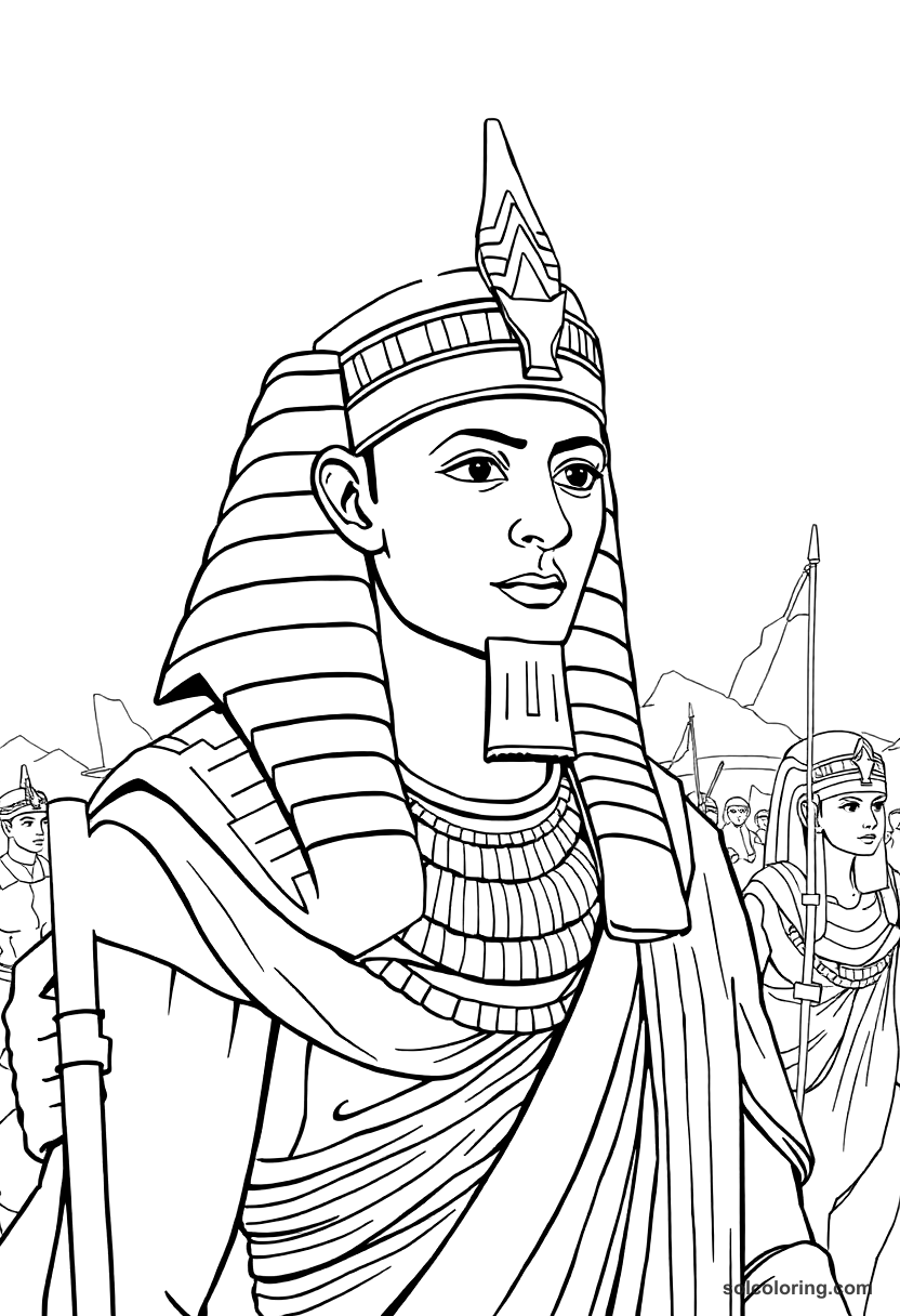Ramesses II at the Battle of Kadesh coloring page, free printable realistic style