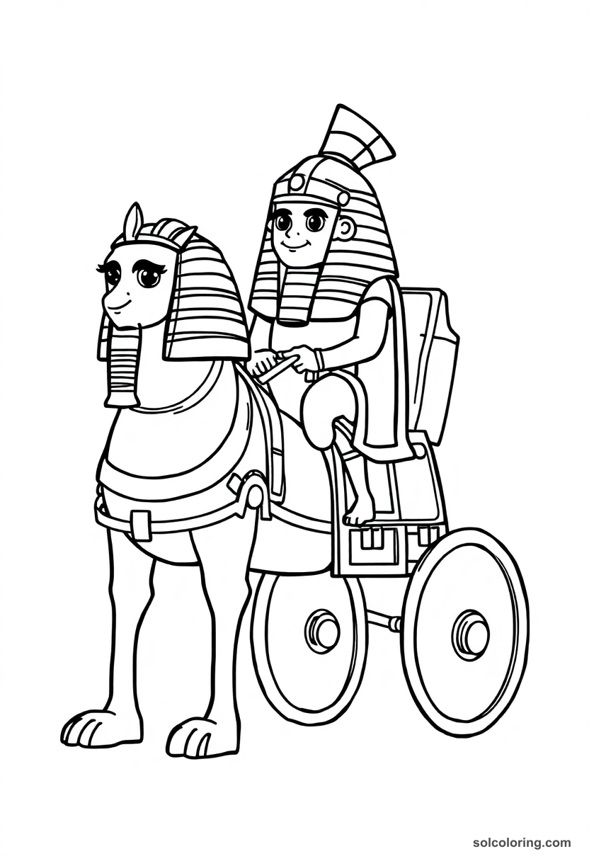 Cute Cartoon Ramses II on His War Chariot