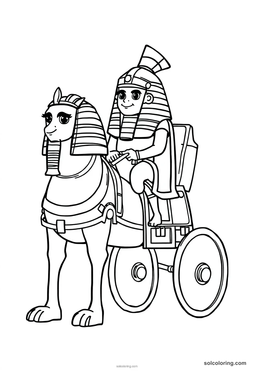 Cute Cartoon Ramses II on His War Chariot cute cartoon coloring page for kids
