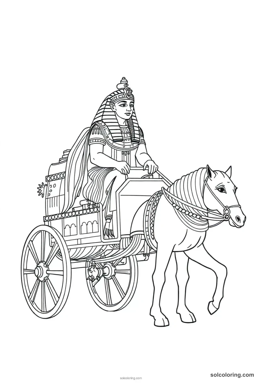 Ramses II on His War Chariot detailed coloring page for kids