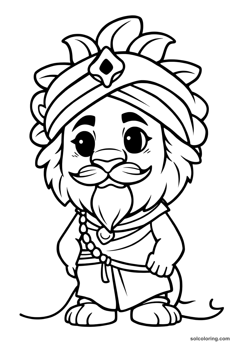 Chibi Ranjit Singh the Lion of Punjab coloring page, free printable chibi style