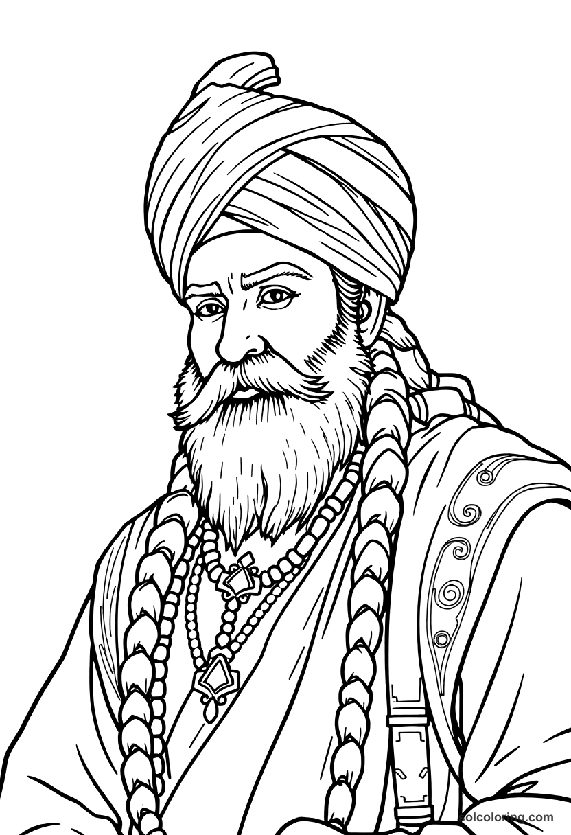 Ranjit Singh the Lion of Punjab coloring page, free printable detailed style