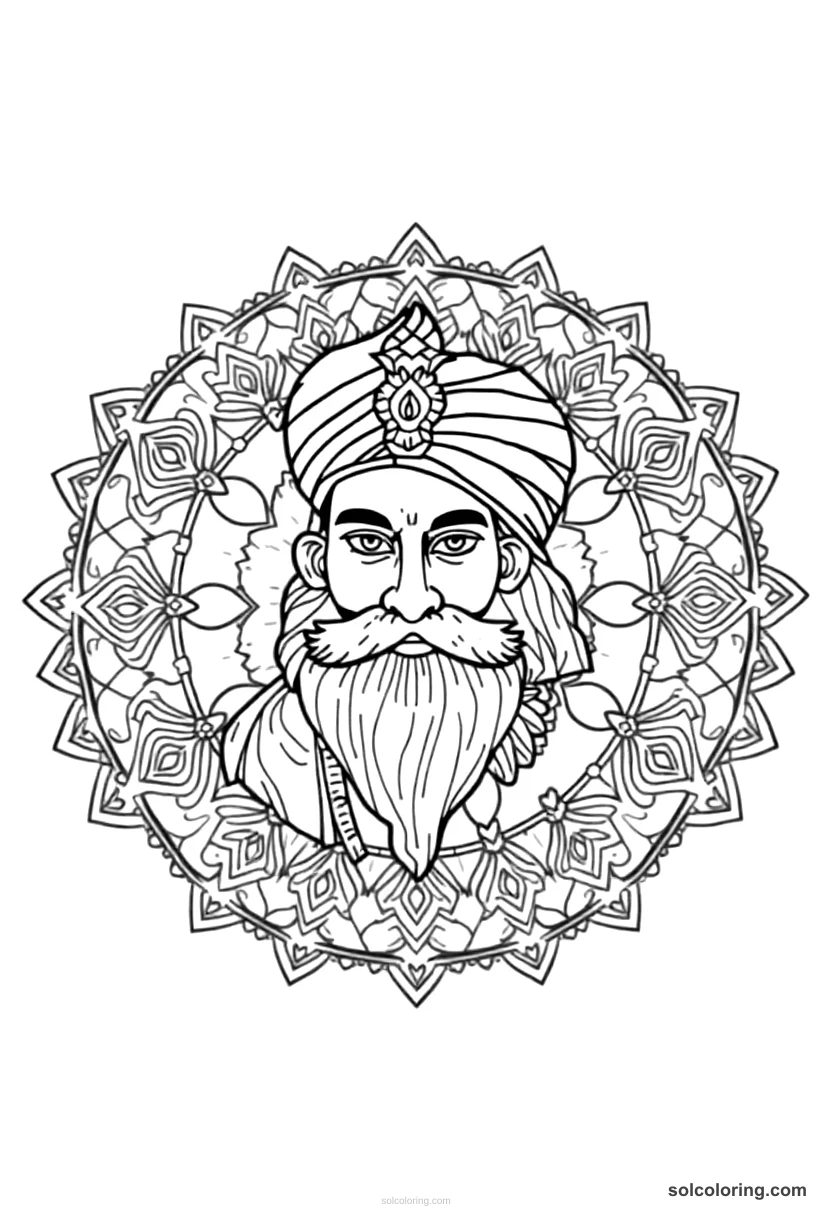 Mandala Ranjit Singh the Lion of Punjab mandala coloring page for kids