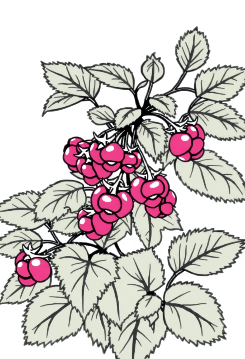 Raspberry Bush coloring page, free printable