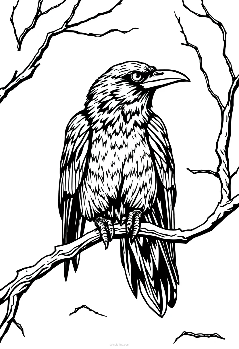 Raven On Branch coloring pages