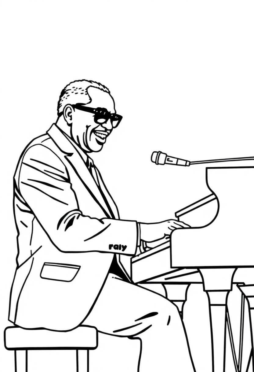 Ray Charles at Piano coloring page, free printable