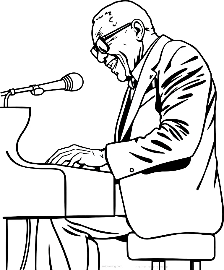 Ray Charles at Piano coloring page for kids