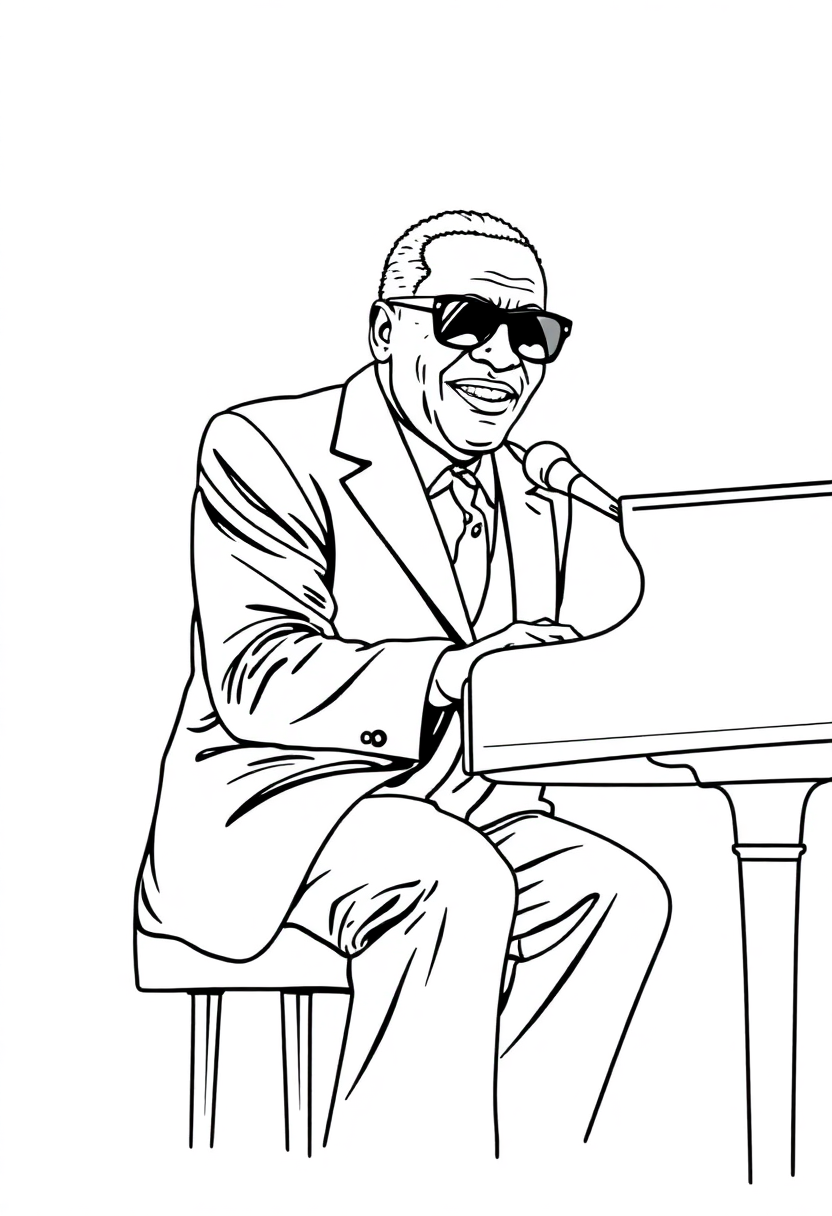 Ray Charles at Piano coloring page, free printable