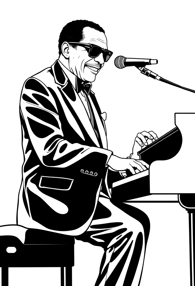 Ray Charles at Piano coloring page, free printable