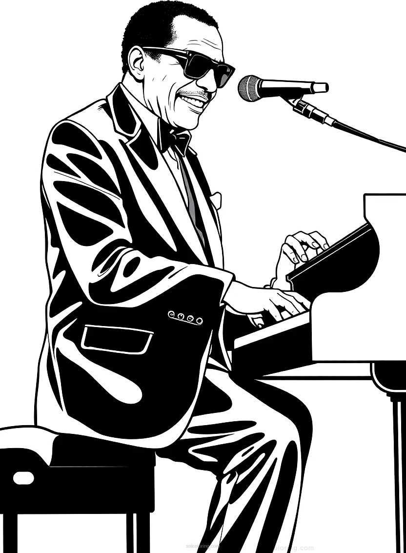 Ray Charles at Piano coloring page for kids
