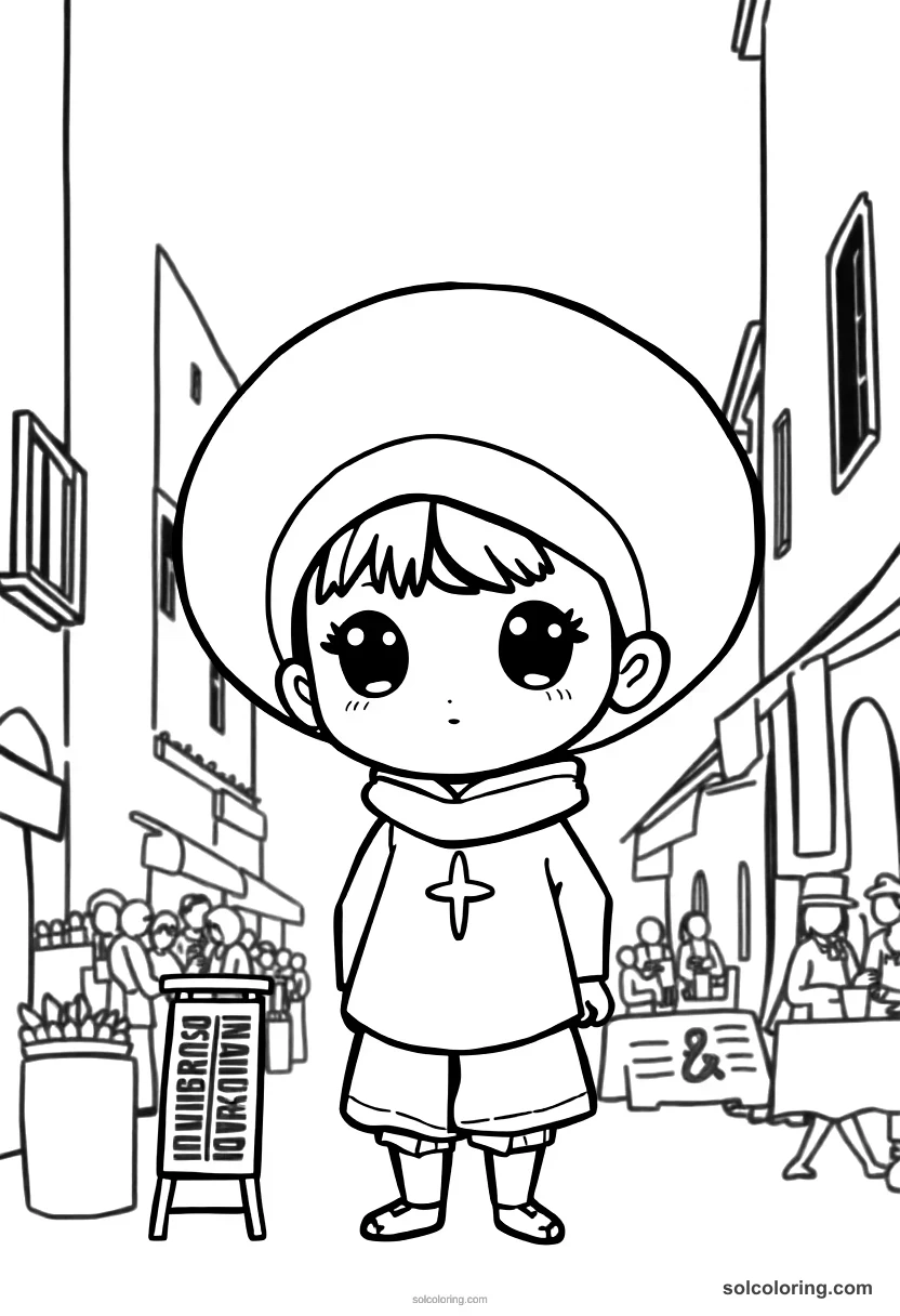 Chibi Renaissance Florence Street Festival chibi coloring page for kids