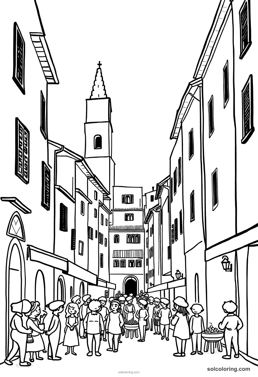 Cute Cartoon Renaissance Florence Street Festival cute cartoon coloring page for kids