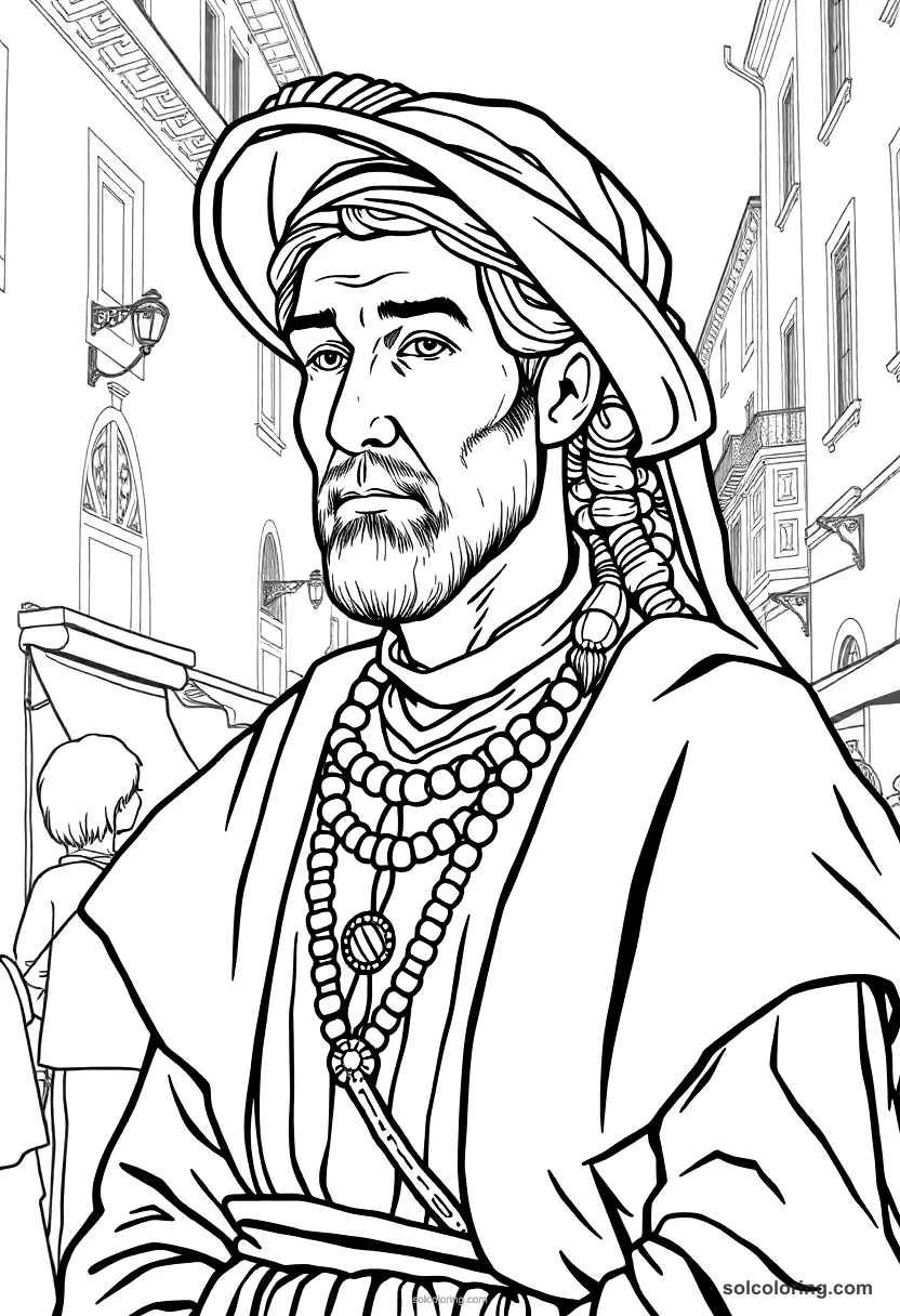 Renaissance Florence Street Festival detailed coloring page for kids